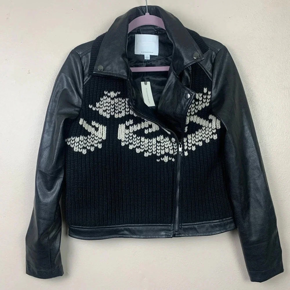 Anthropologie ETT:TWA Black Sweater Moto S BikerJacket Zipper Knitted Boho Edgy - Picture 1 of 7